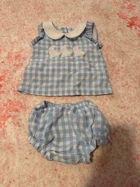 Stitchy Fish Bunny Blue Gingham Diaper set